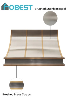 Fobest Custom Metal Range Hood In Stainless Steel and Brass Finish FSS-428-Stainless Steel Range Hood-Fobest