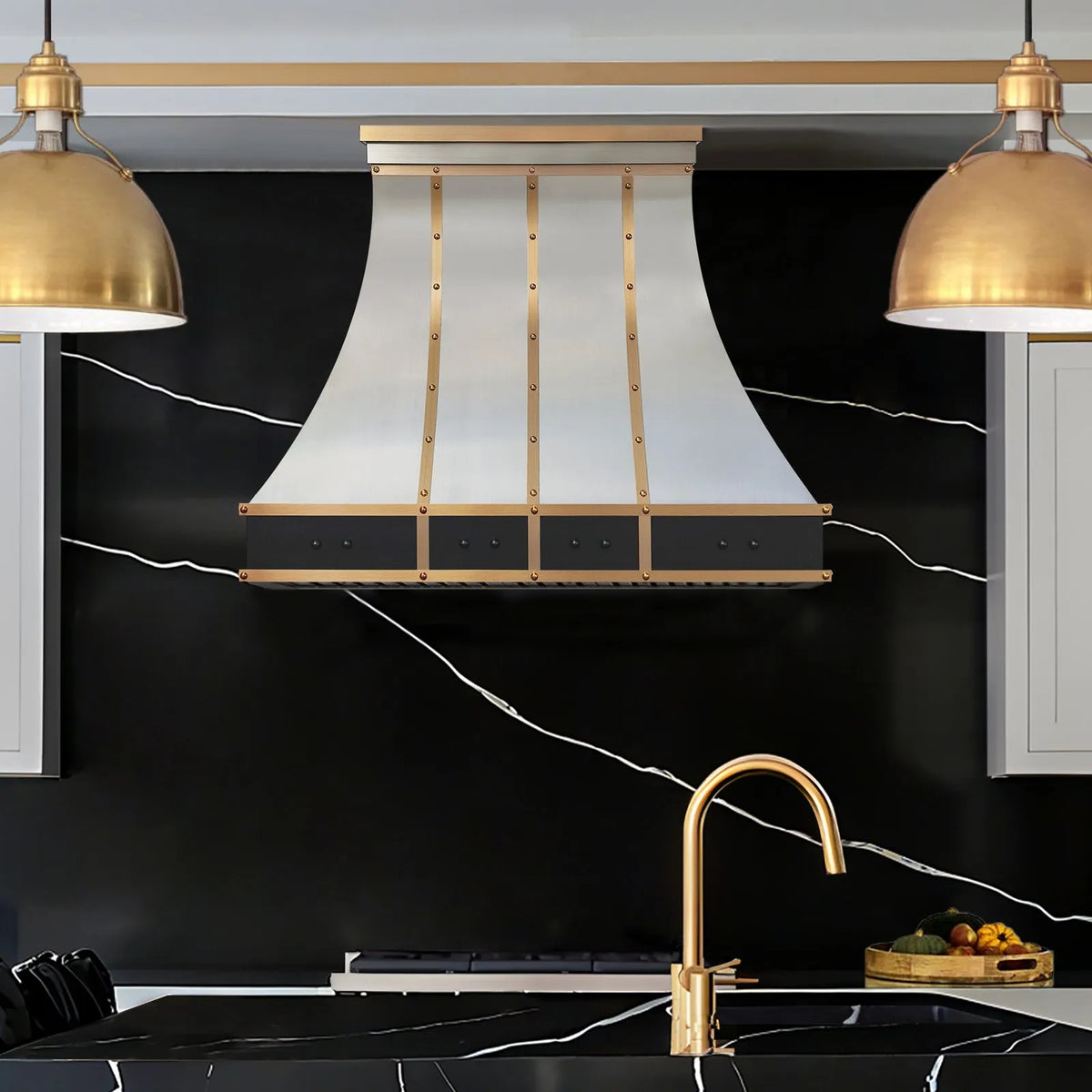 Fobest Custom Metal Range Hood Stainless Steel with Brass Trims FSS-465