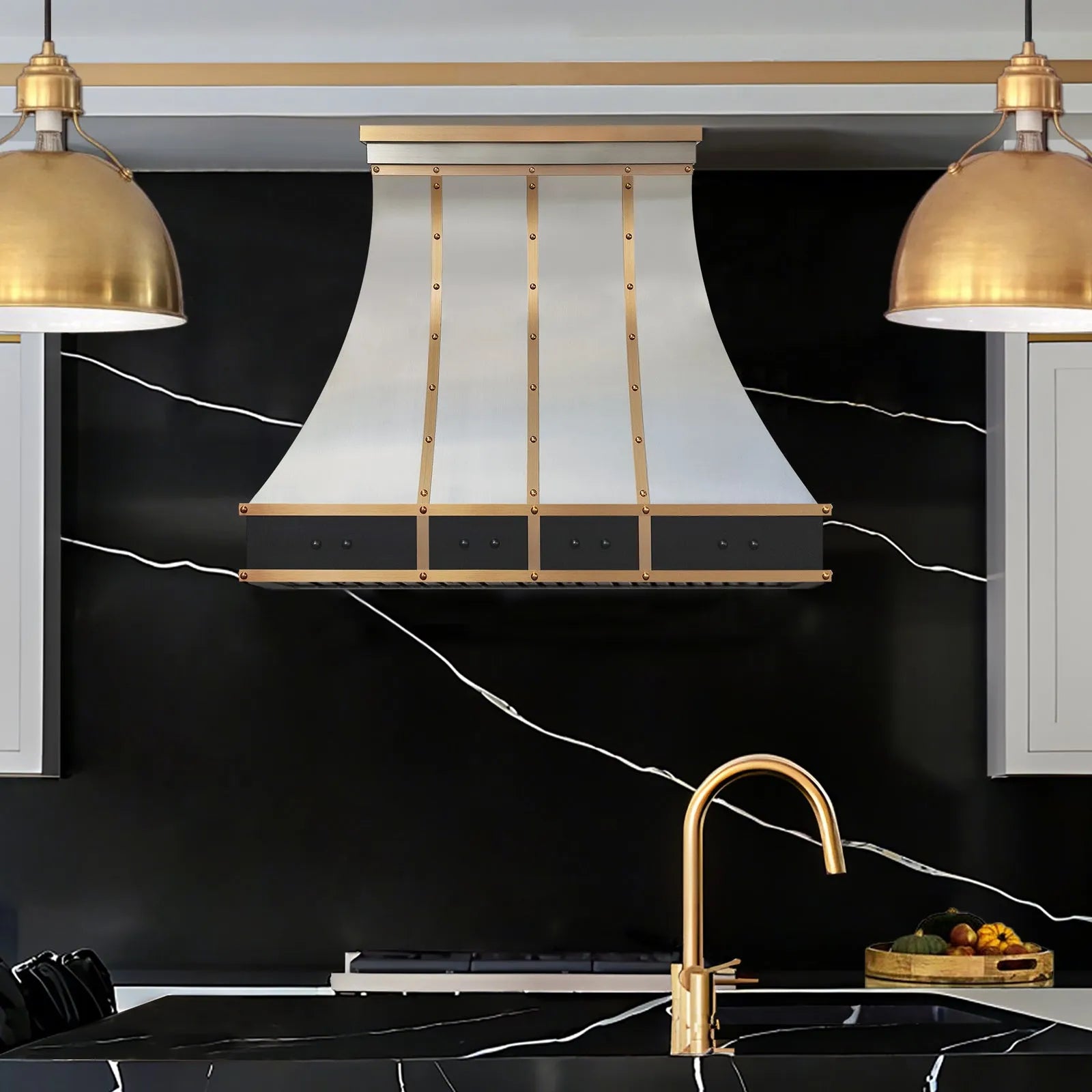Fobest Custom Metal Range Hood Stainless Steel with Brass Trims FSS-465