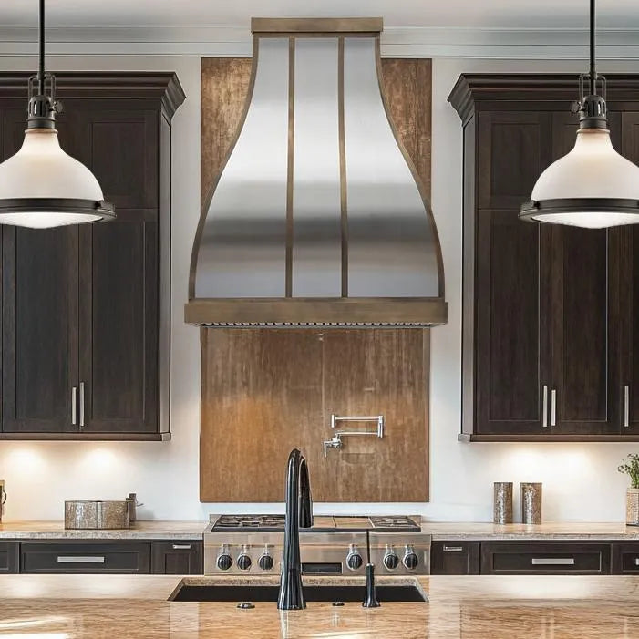 Fobest Custom Metal Range Hood with Aged Brass Accent FSS-363-Stainless Steel Range Hood-Fobest