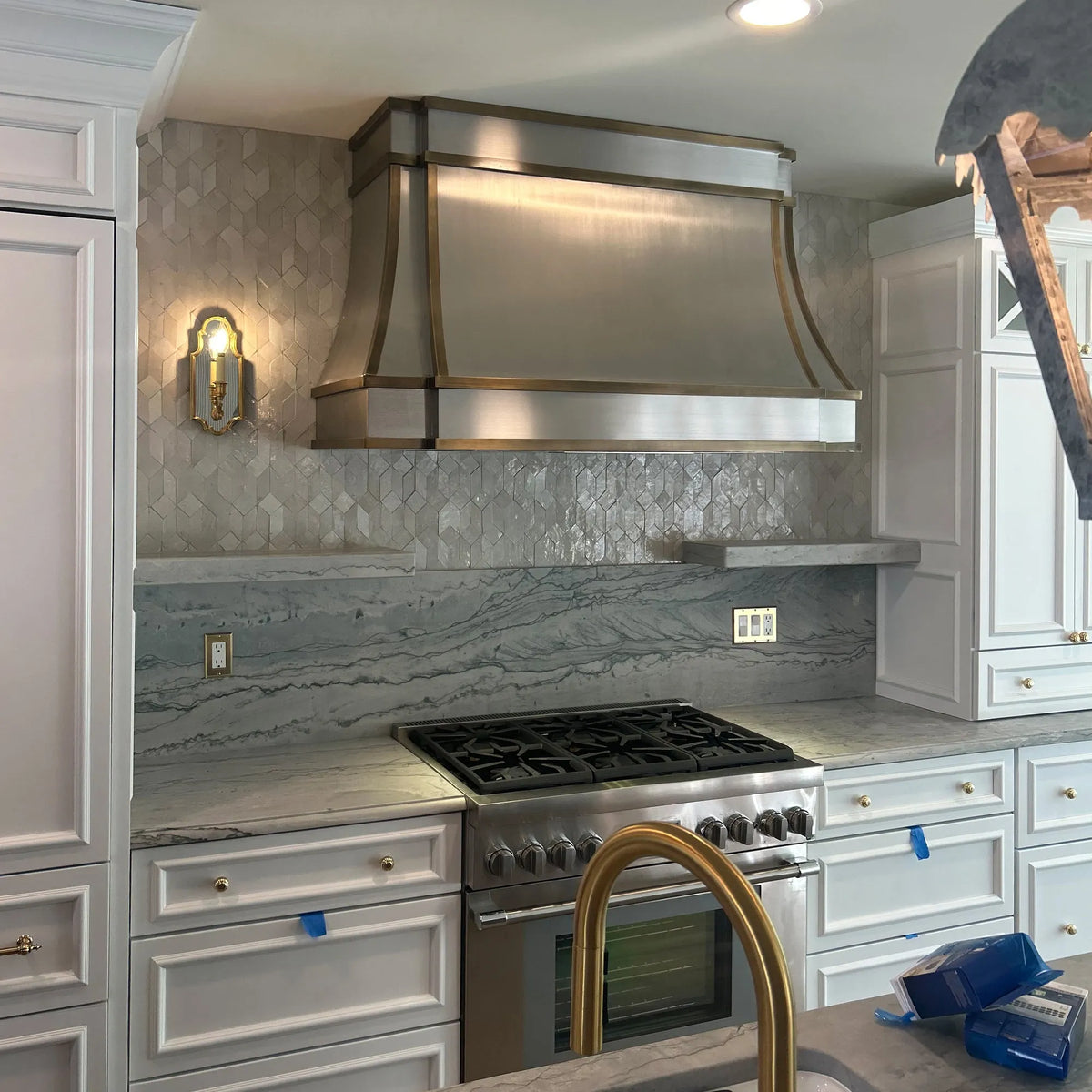 Fobest Custom Stainless Range Hood with Aged Brass Straps FSS-351-Stainless Steel Range Hood-Fobest