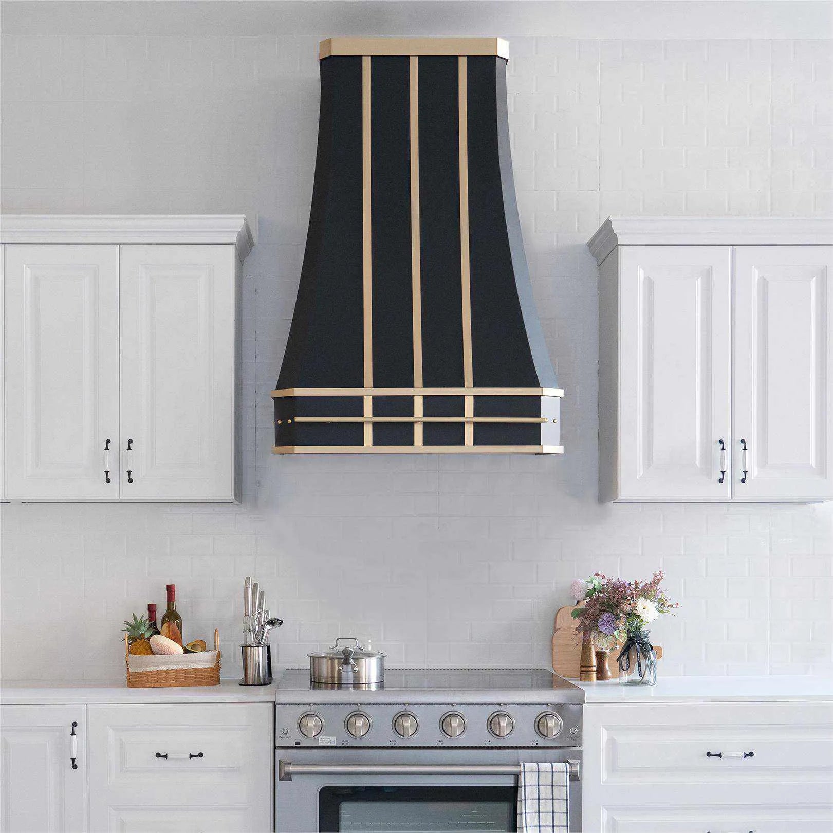 Fobest Custom Stainless Steel Black Range Hood With Gold Trims FSS-4-Stainless Steel Range Hood-Fobest