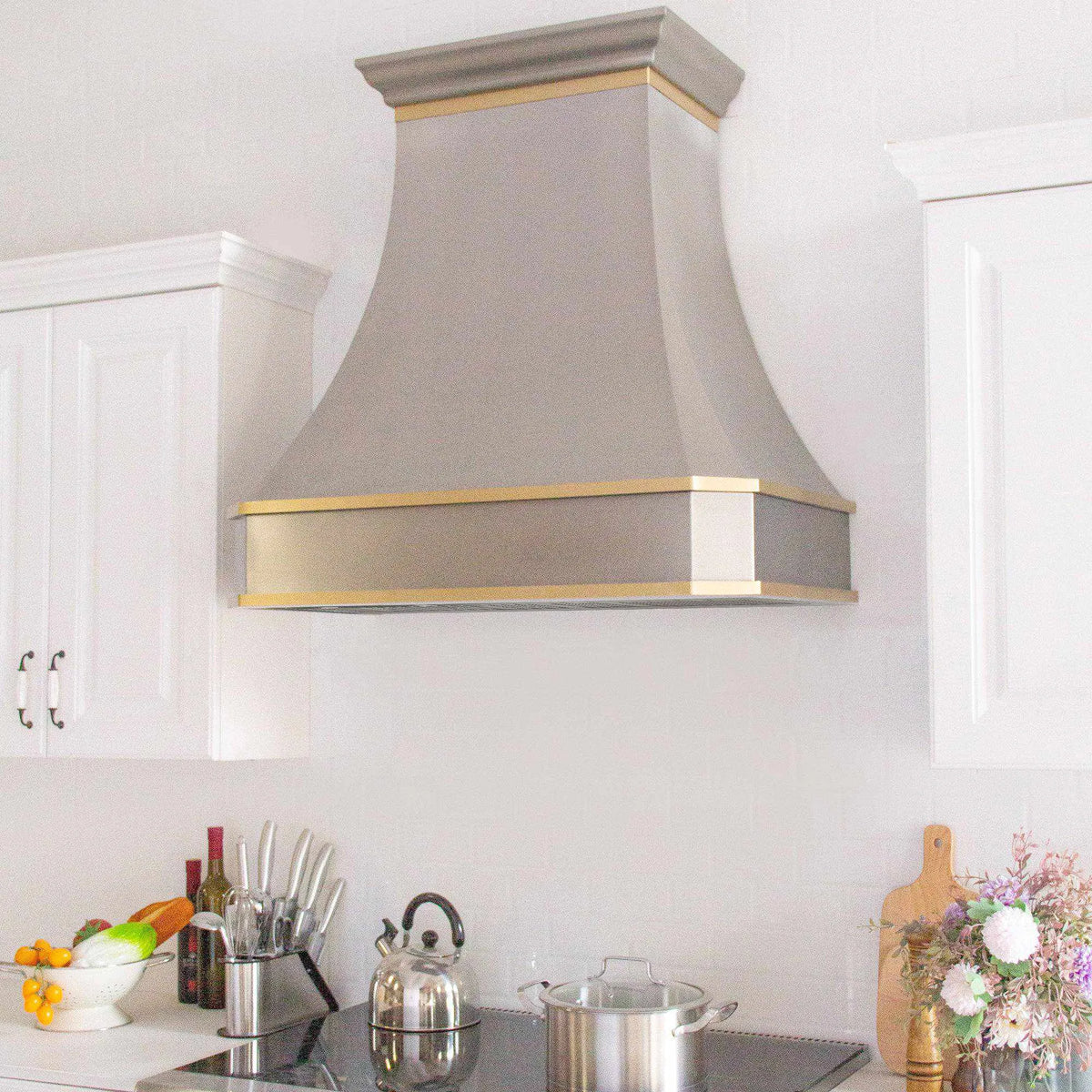 Fobest Custom Stainless Steel Range Hood with Horizontal Brass Strap FSS-44-Stainless Steel Range Hood-Fobest