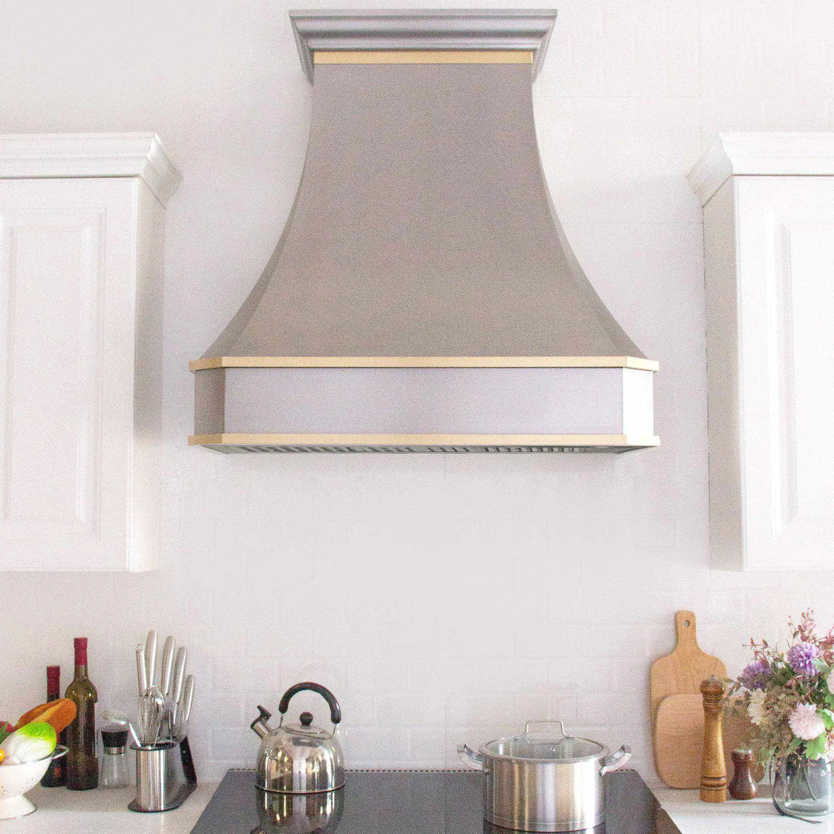 Fobest Custom Stainless Steel Range Hood with Horizontal Brass Strap FSS-44-Stainless Steel Range Hood-Fobest