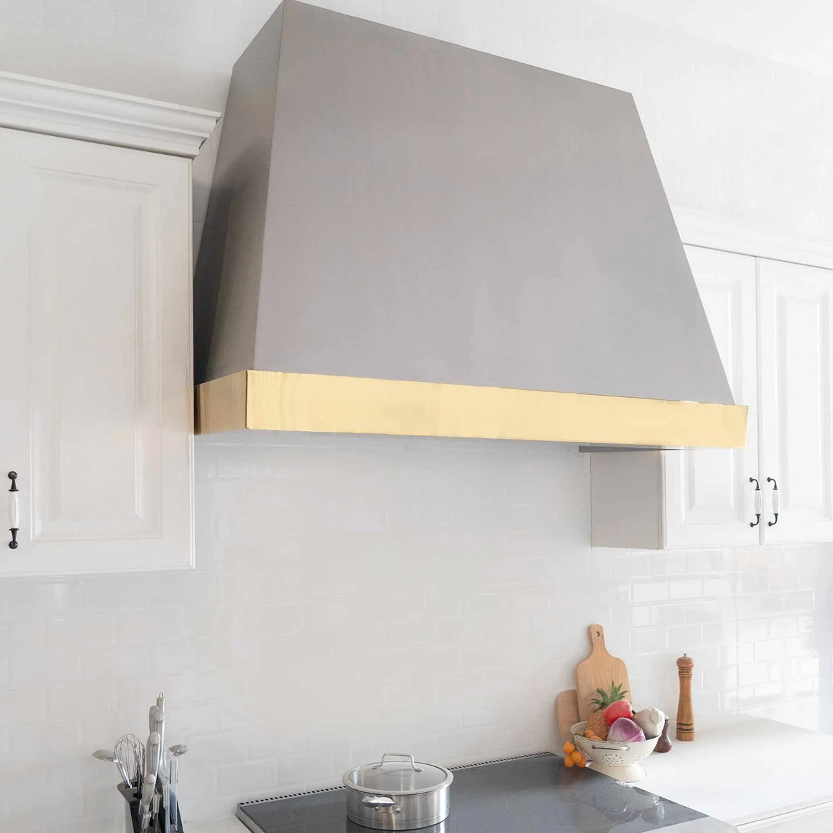 Fobest Custom Stainless Steel Range Hood with Polished Brass Band FSS-142-Stainless Steel Range Hood-Fobest
