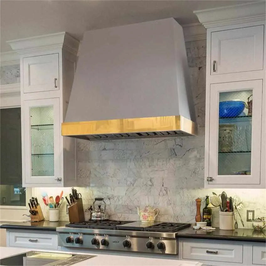 Fobest Custom Stainless Steel Range Hood with Polished Brass Band FSS-142-Stainless Steel Range Hood-Fobest