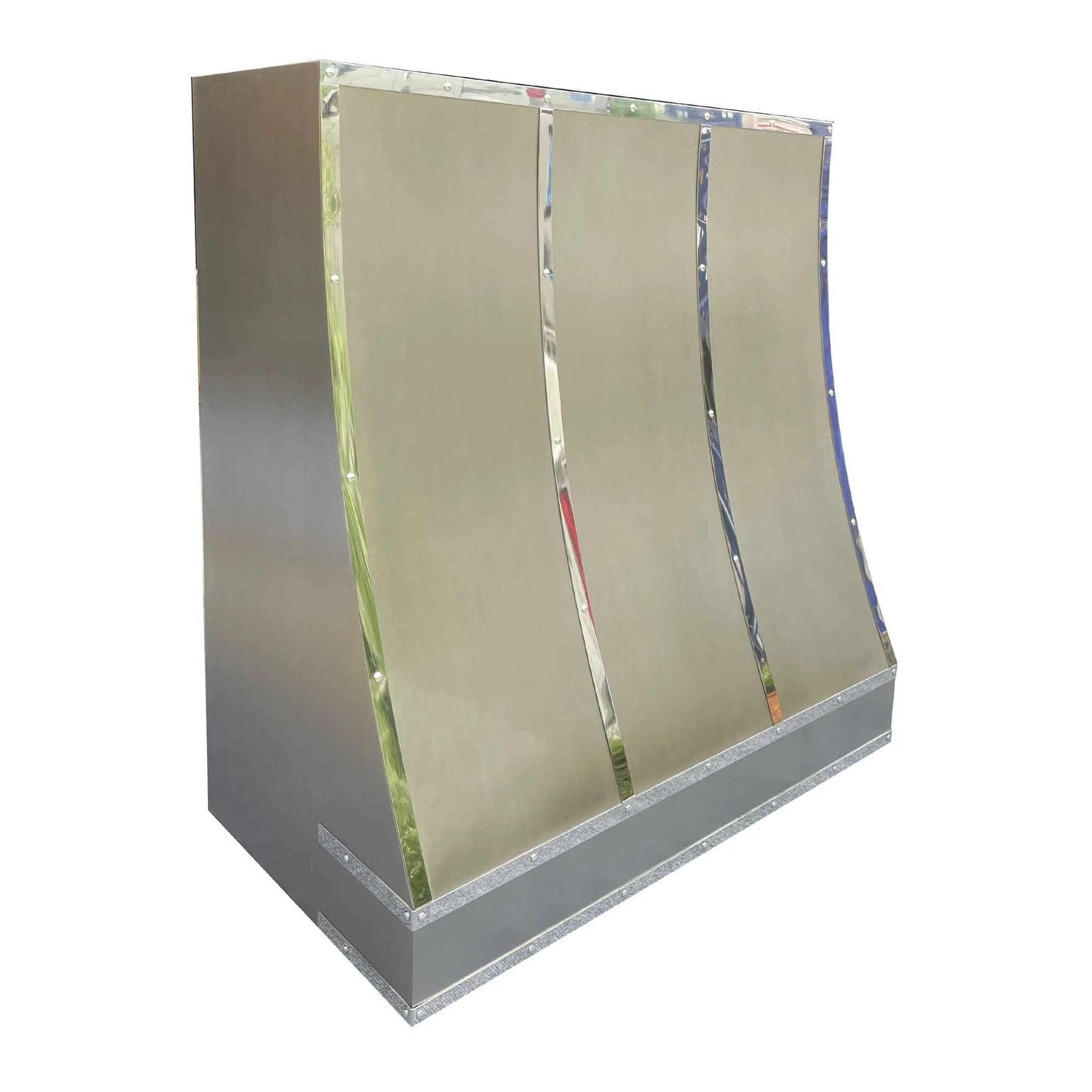 Fobest Custom Stainless Steel Range Hood with polished straps and rivets FSS-177-Stainless Steel Range Hood-Fobest