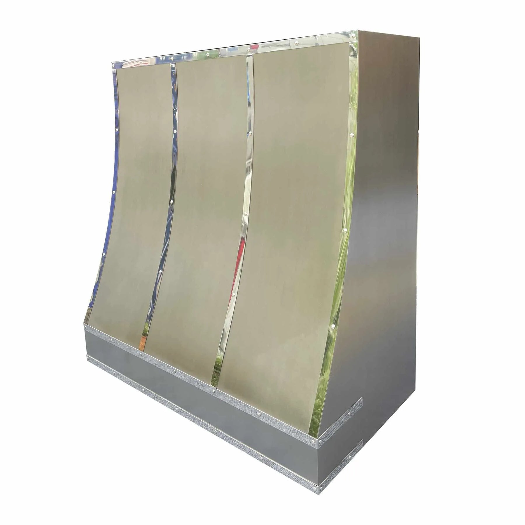 Fobest Custom Stainless Steel Range Hood with polished straps and rivets FSS-177-Stainless Steel Range Hood-Fobest