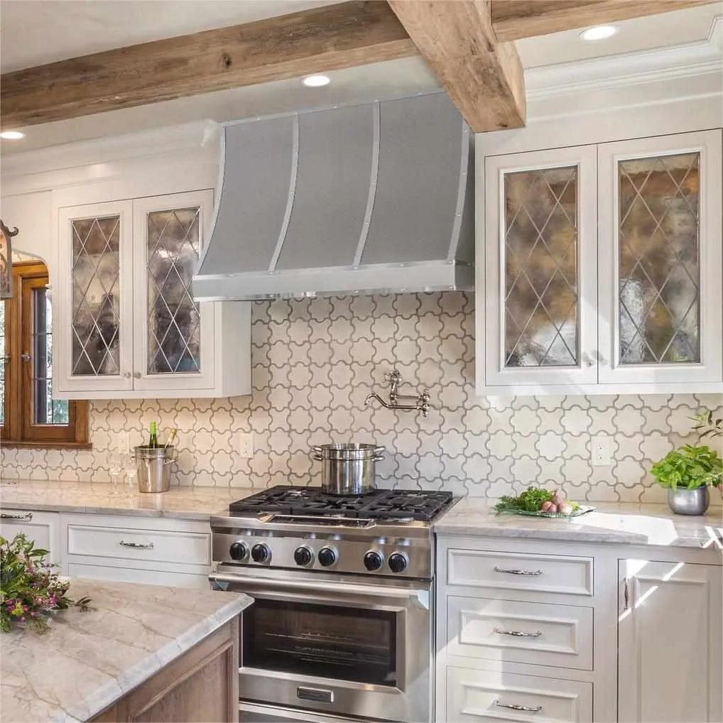 Fobest Custom Stainless Steel Range Hood with polished straps and rive