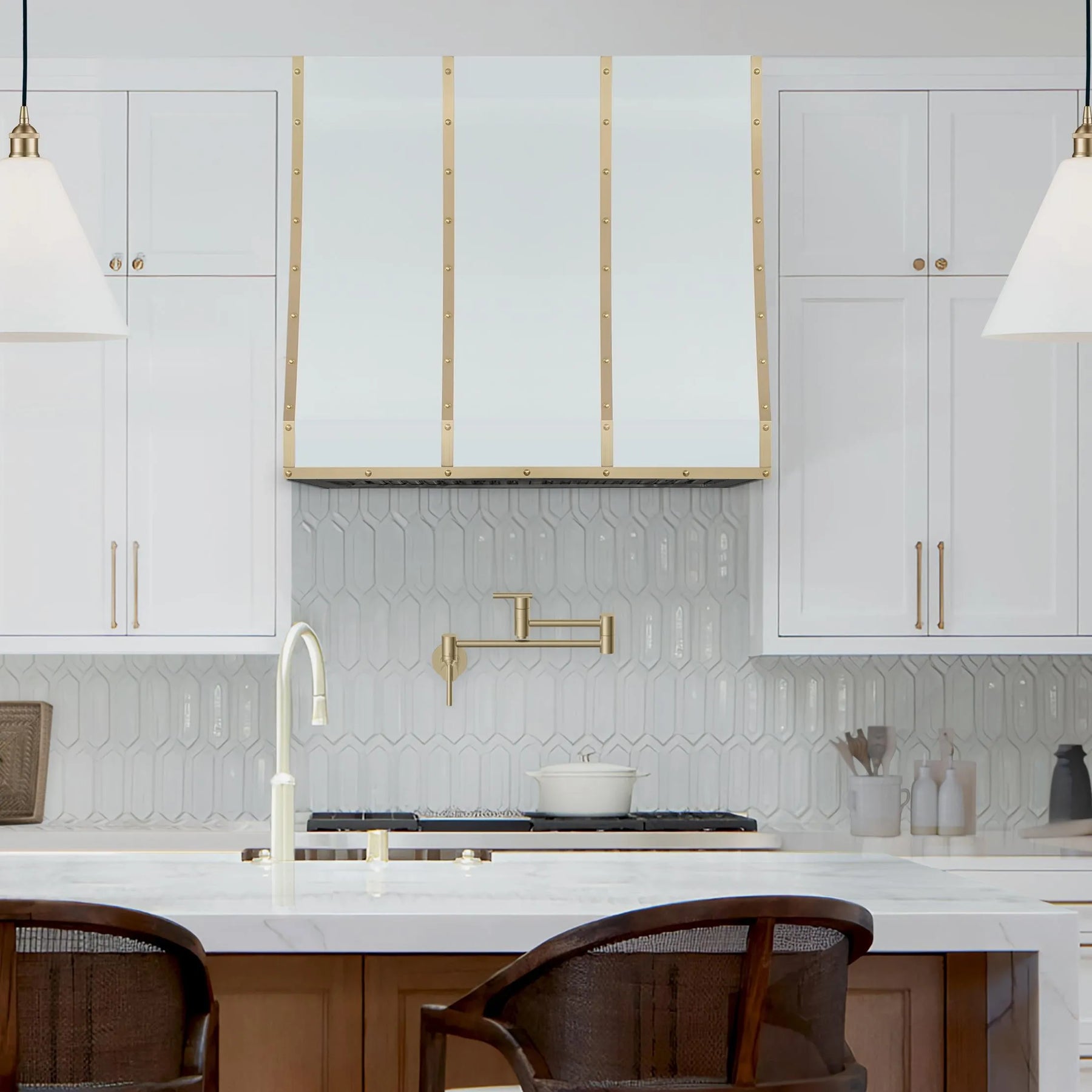 Fobest Custom Stove Hood with Brass Accent FSS-347-Stainless Steel Range Hood-Fobest