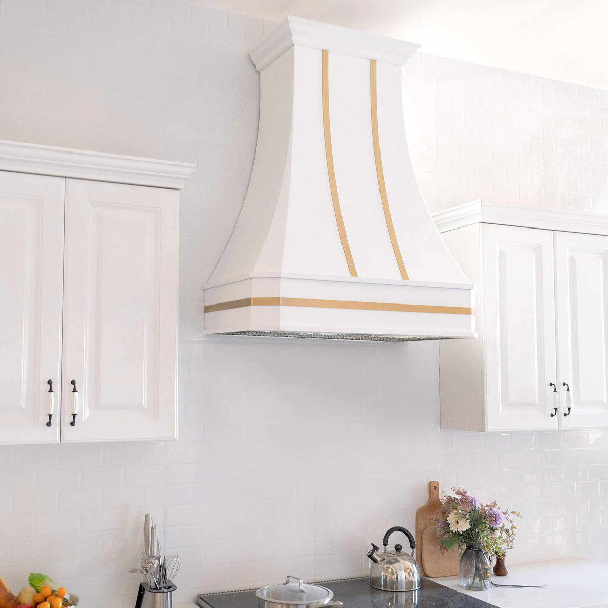 Fobest Custom White Range Hood with Brass Straps FSS-100-Stainless Steel Range Hood-Fobest