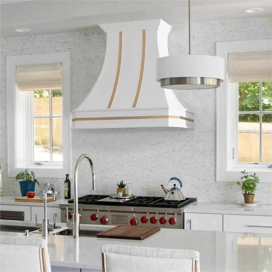 Fobest Custom White Range Hood with Brass Straps FSS-100-Stainless Steel Range Hood-Fobest