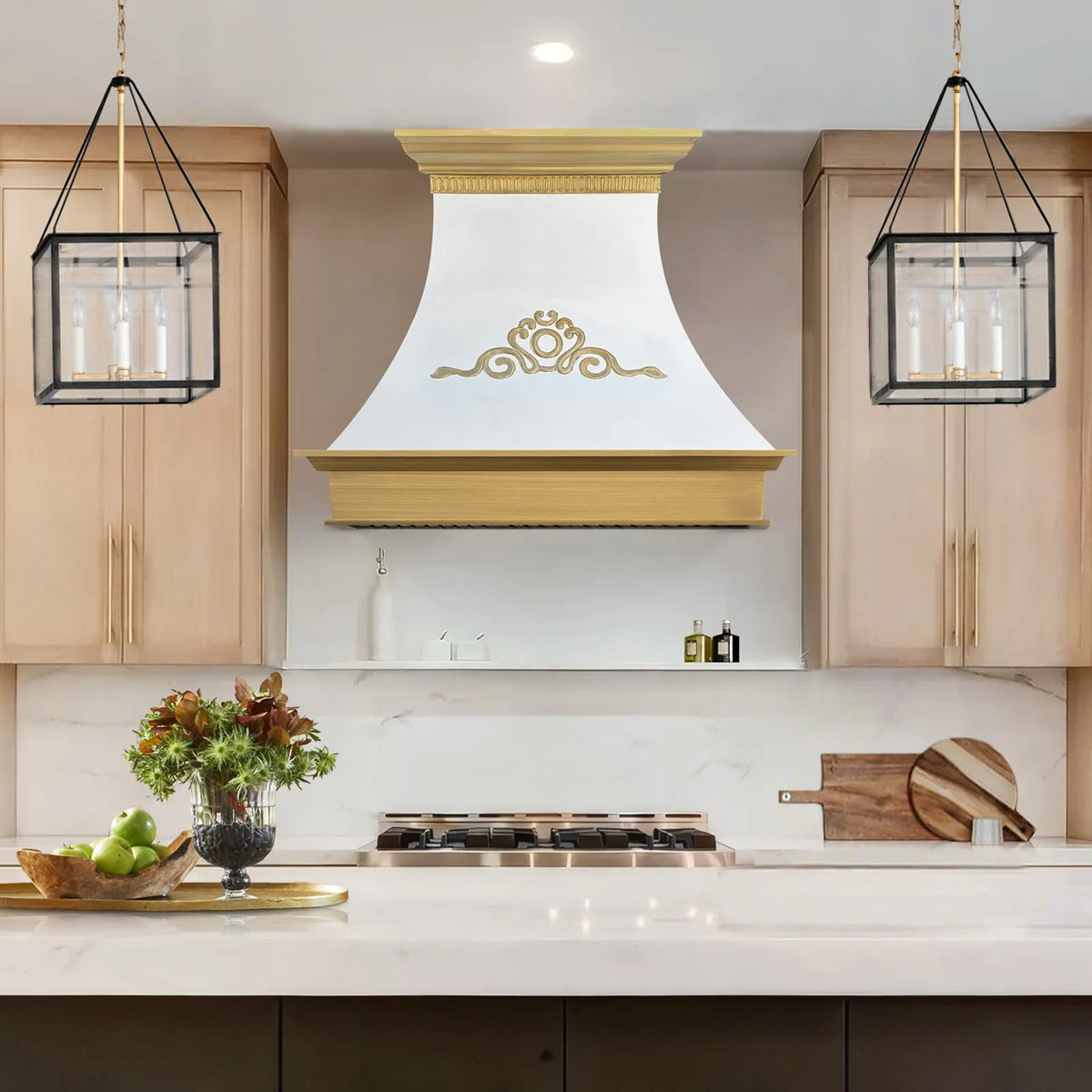 Fobest Custom White Range Hood with Gold Crown FSS-444-Stainless Steel Range Hood-Fobest