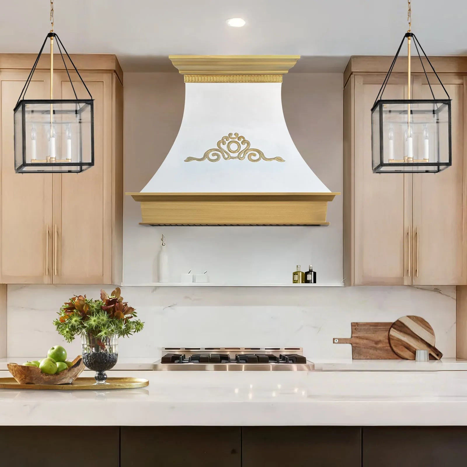 Fobest Custom White Range Hood with Gold Crown FSS-444-Stainless Steel Range Hood-Fobest