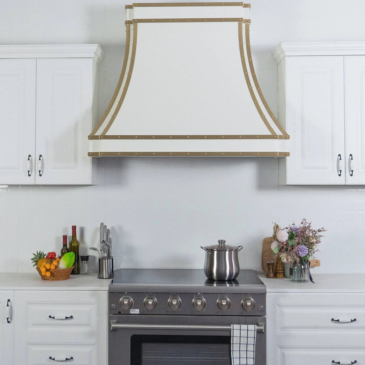 Fobest Custom White Stainless Steel Range Hood with Brass Trim FSS-61-Stainless Steel Range Hood-Fobest