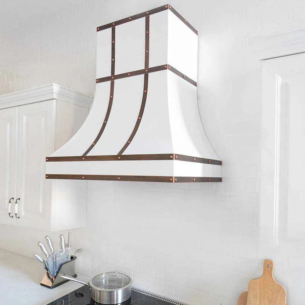 Fobest Custom White Stainless Steel Range Hood with Copper Bands FSS-141-Stainless Steel Range Hood-Fobest