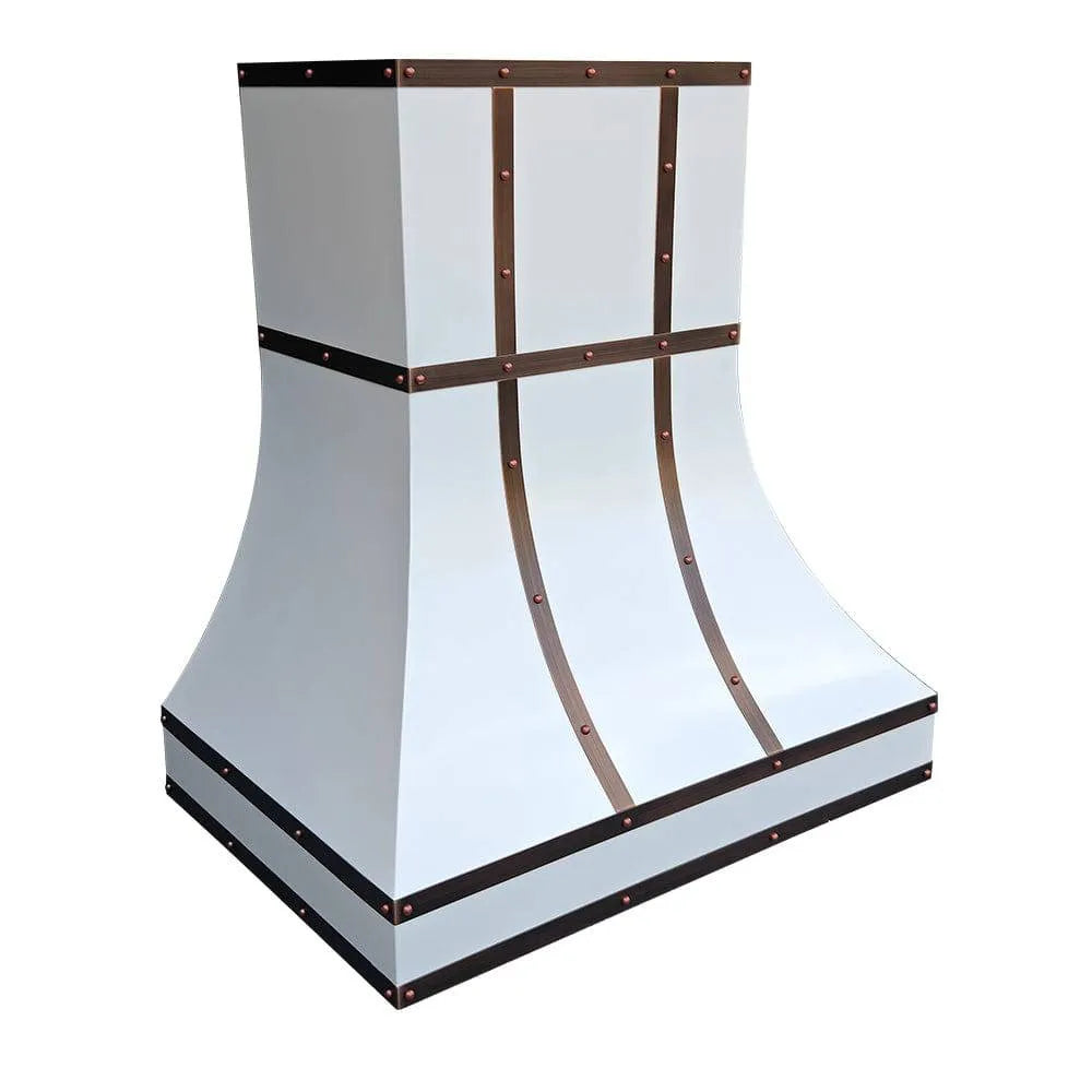 Fobest Custom White Stainless Steel Range Hood with Copper Bands FSS-141-Stainless Steel Range Hood-Fobest