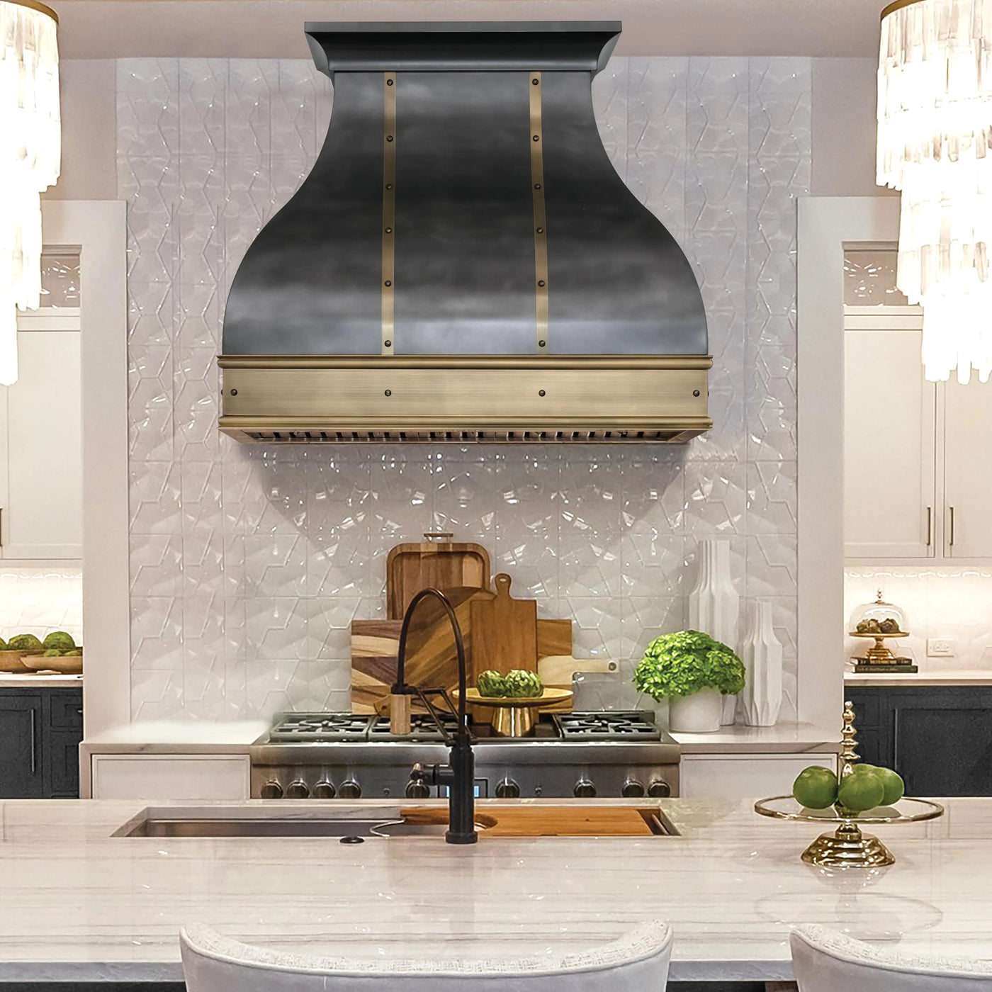 Fobest Custom Zinc Hood with Brass Band FSS-348-Stainless Steel Range Hood-Fobest