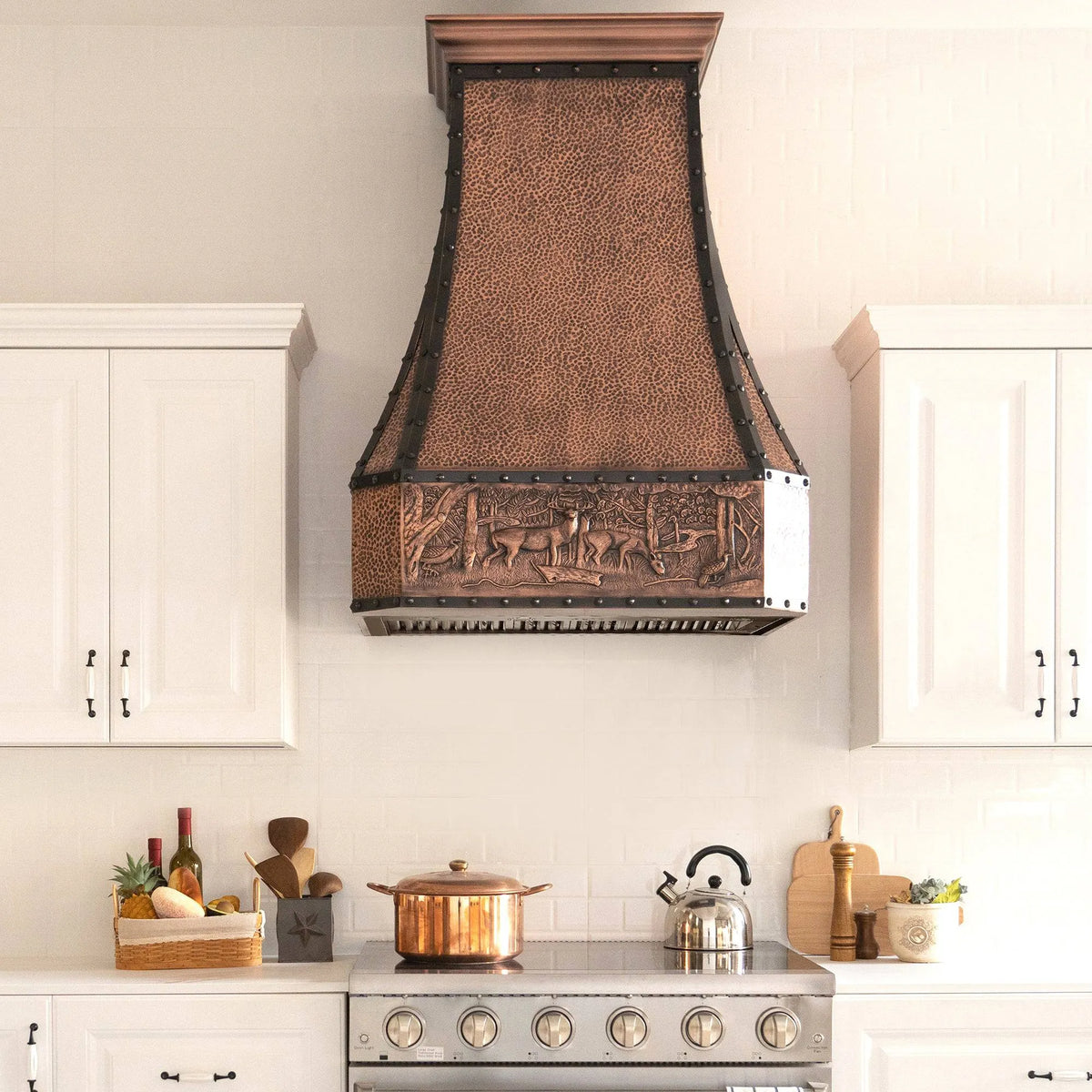 Fobest Farmhouse Copper Range Hood with Deer Apron Pattern FCP-58-Copper Range Hood-Fobest