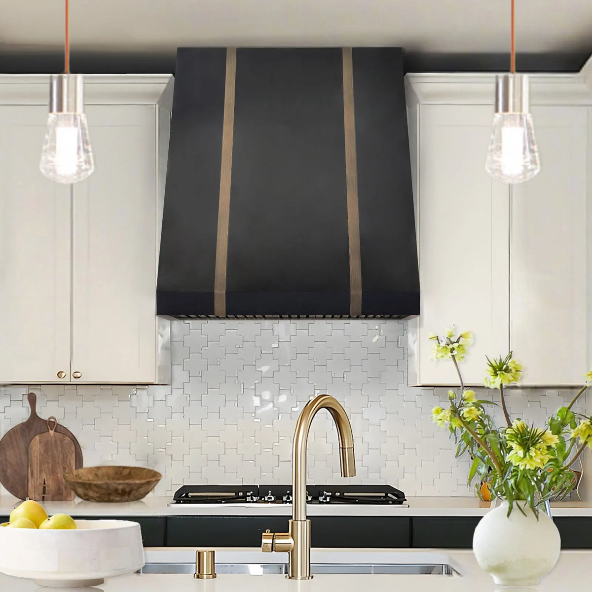 Fobest Flat Dark Zinc Vent Hood with Brass Straps FSS-420-Stainless Steel Range Hood-Fobest