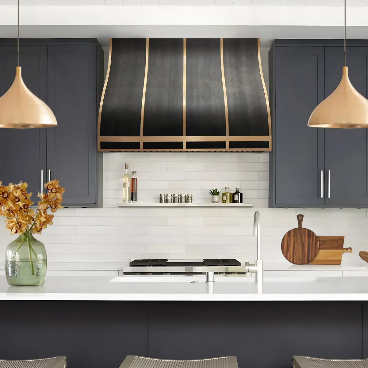 Fobest Grey & Brass Custom Kitchen Hoods Stainless Steel Finish FSS-433-Stainless Steel Range Hood-Fobest