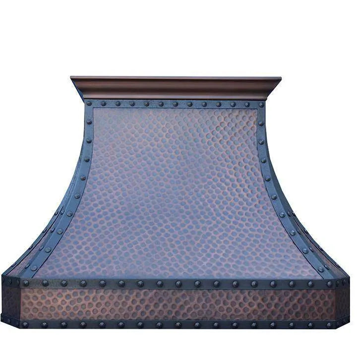 Fobest Hammered Copper Kitchen Hood with black strapping and rivet FCP-10-Copper Range Hood-Fobest