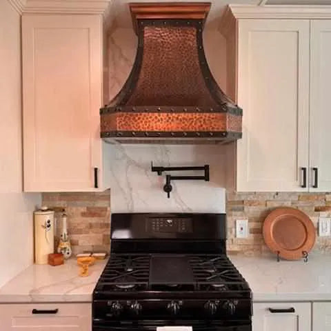 Fobest Hammered Copper Kitchen Hood with black strapping and rivet FCP-10-Copper Range Hood-Fobest