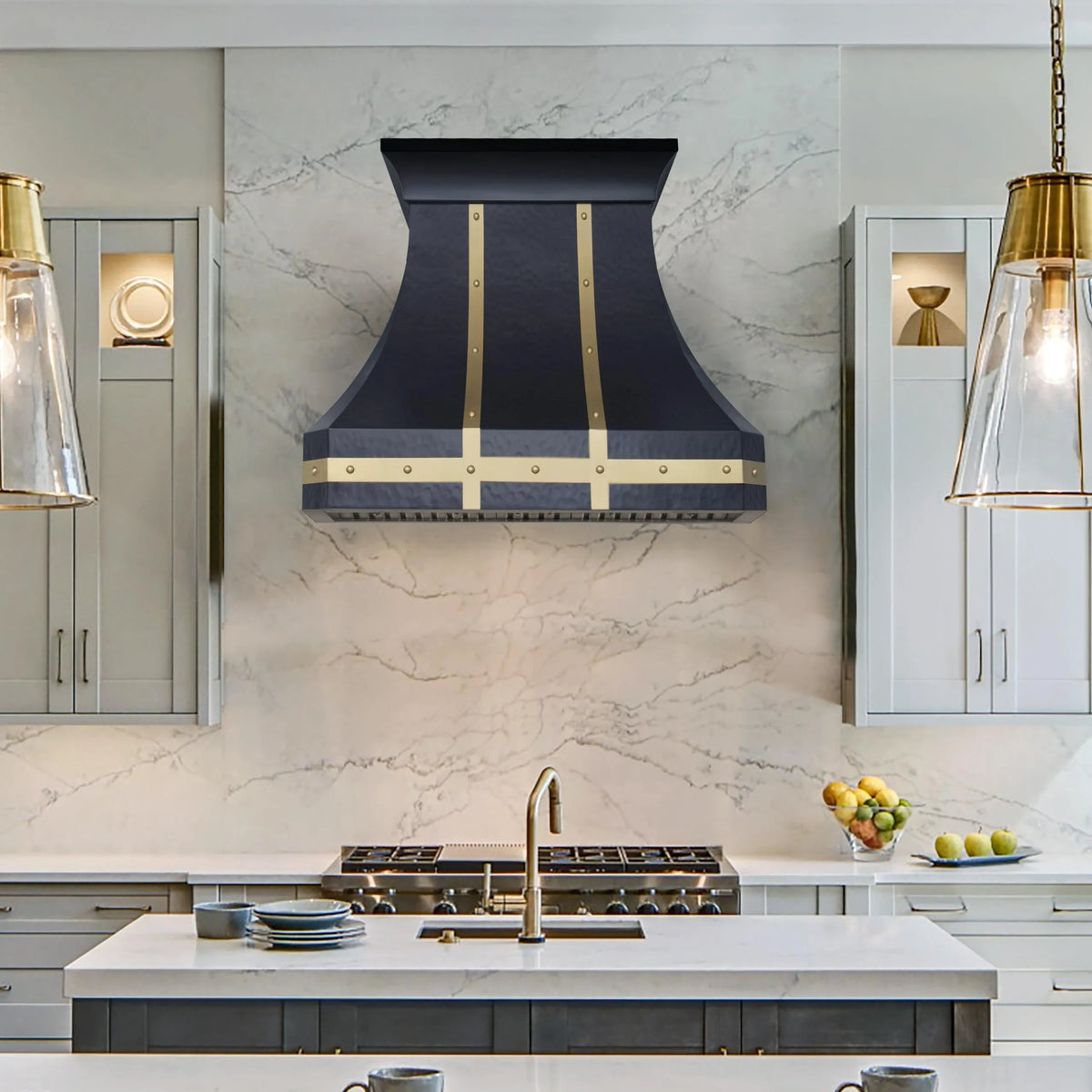 Fobest Hammered Copper Range Hood with Brass Accent FCP-216-Copper Range Hood-Fobest