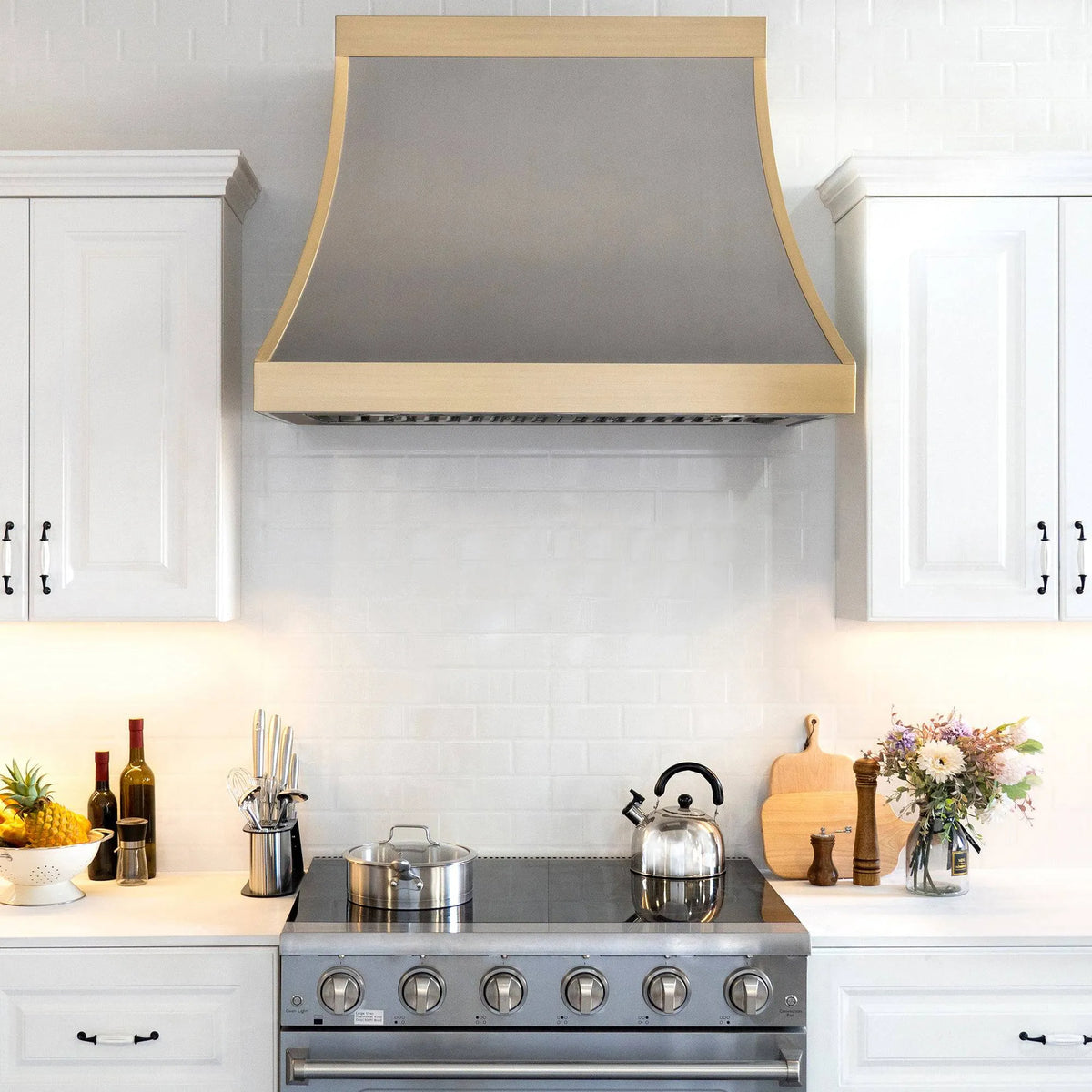 Fobest Handcrafted Stainless Steel Range Hood with Brass Band FSS-94-Stainless Steel Range Hood-Fobest