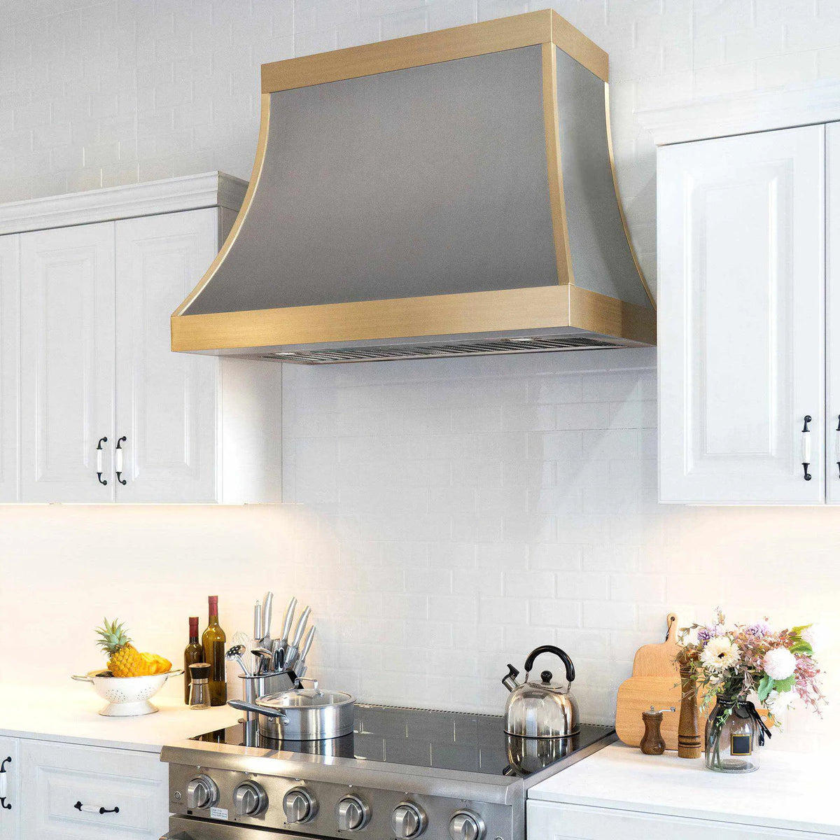 Fobest Handcrafted Stainless Steel Range Hood with Brass Band FSS-94-Stainless Steel Range Hood-Fobest