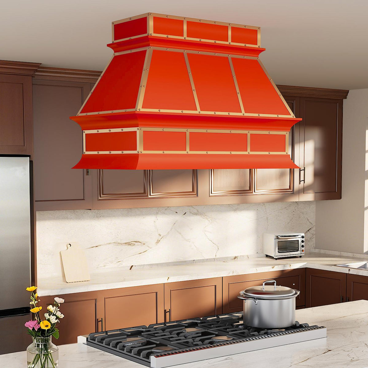 Fobest Island Range Hood Orange Finish with Brass Trim FSS-397-Stainless Steel Range Hood-Fobest