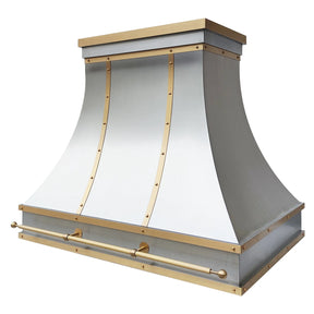 Fobest Island Stainless Steel Kitchen Hood with Brass Trim and Pot Rail FSS-413-Stainless Steel Range Hood-Fobest