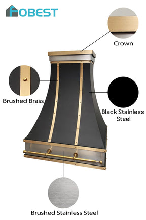 Fobest Luxury Black Range Hood with Straps FSS-124-Stainless Steel Range Hood-Fobest
