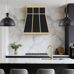 Fobest Modern Black Range Hood with Brass Grid Panel Design FSS-377-Stainless Steel Range Hood-Fobest
