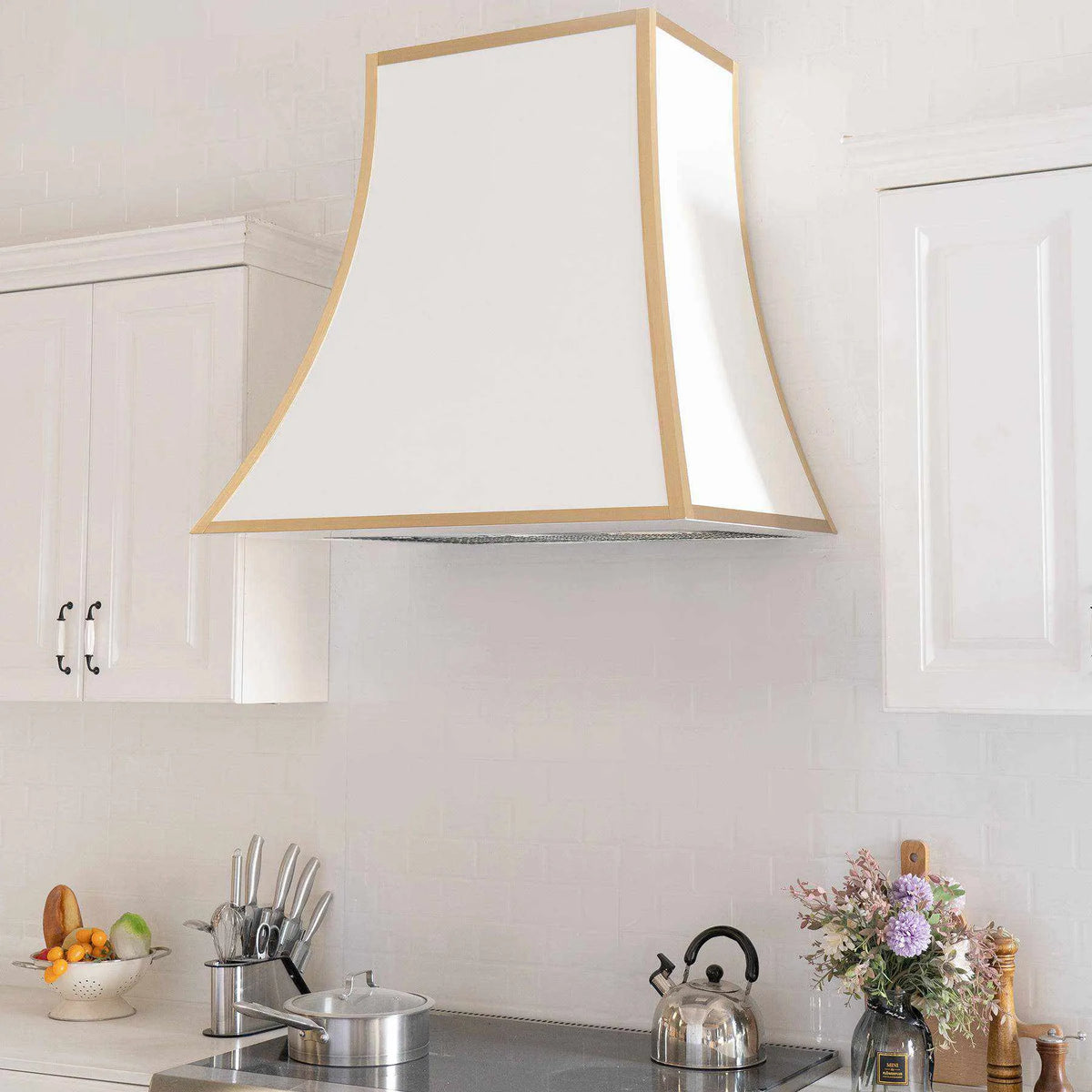 Fobest Pyramid White Range Hood with Brass Trim FSS-92-Stainless Steel Range Hood-Fobest
