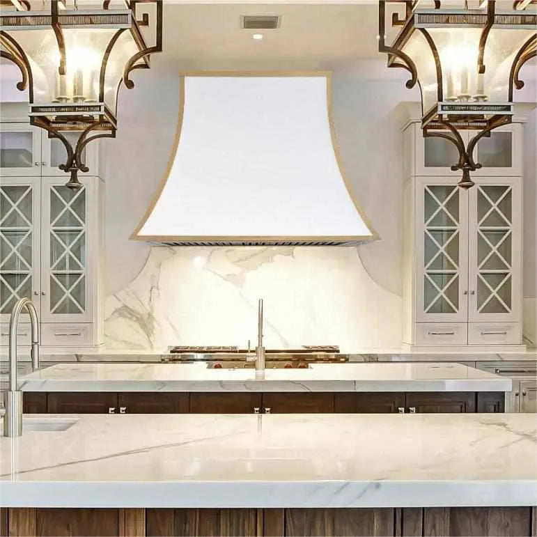 Fobest Pyramid White Range Hood with Brass Trim FSS-92-Stainless Steel Range Hood-Fobest