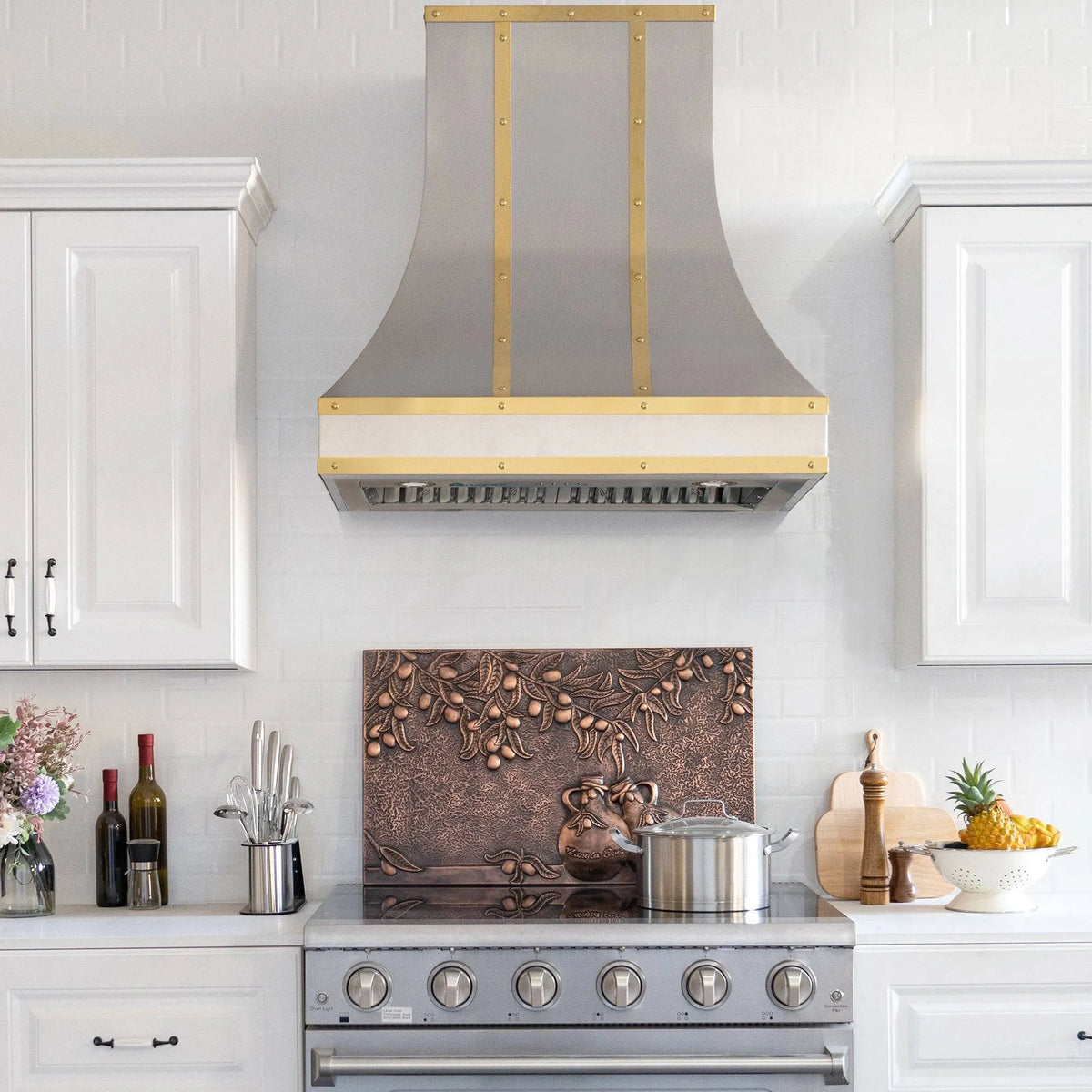 Fobest Sloped Stainless Steel Range Hood with Brass Accent FSS-17-Stainless Steel Range Hood-Fobest