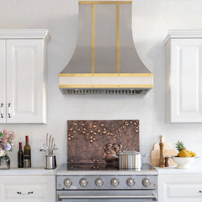 Fobest Sloped Stainless Steel Range Hood with Brass Accent FSS-17-Stainless Steel Range Hood-Fobest