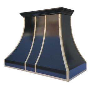 Fobest Stainless Steel Black Range Hood with Brass Straps and Rivets FSS-106-Stainless Steel Range Hood-Fobest