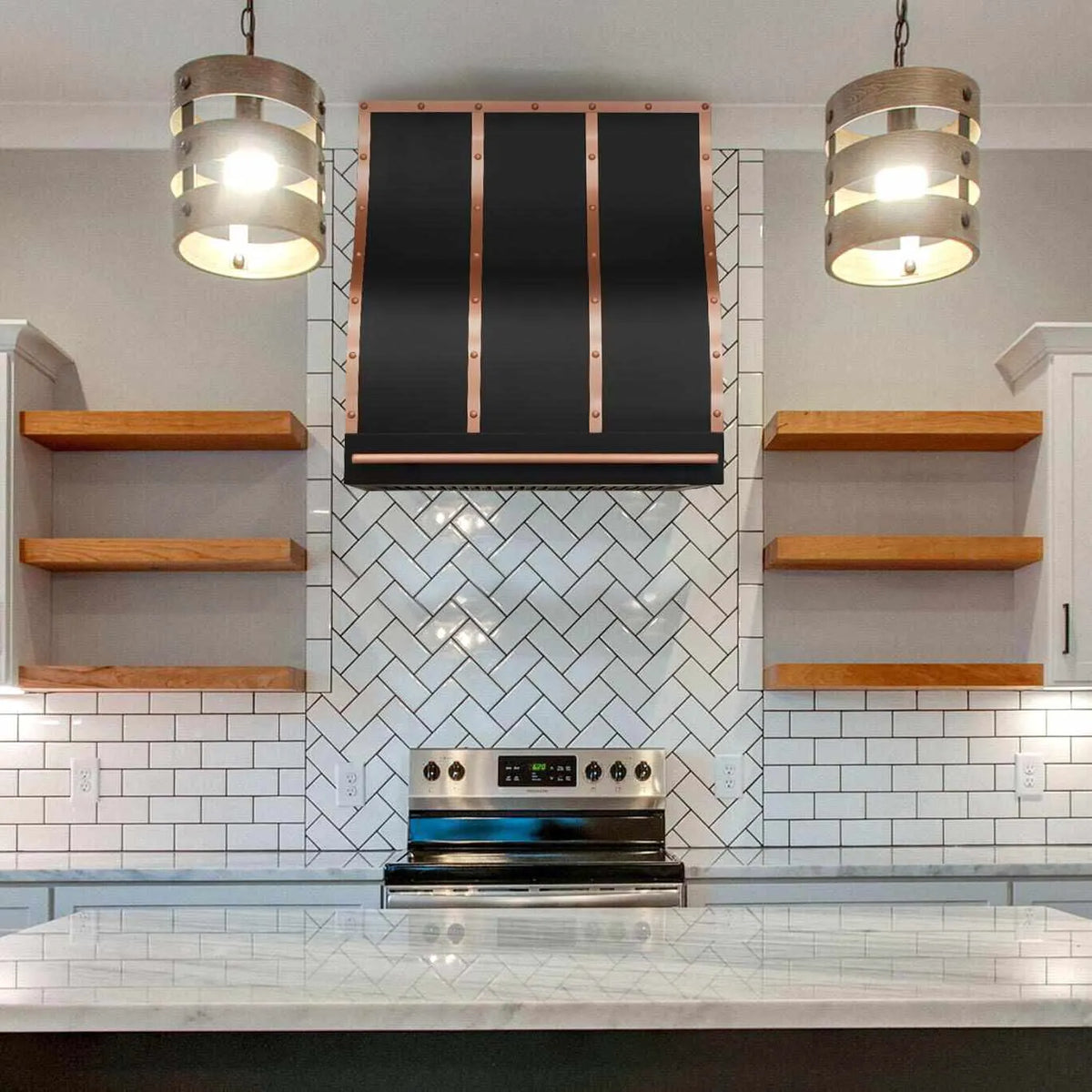 Fobest Stainless Steel Black Range Hood with Copper Straps FSS-242-Stainless Steel Range Hood-Fobest