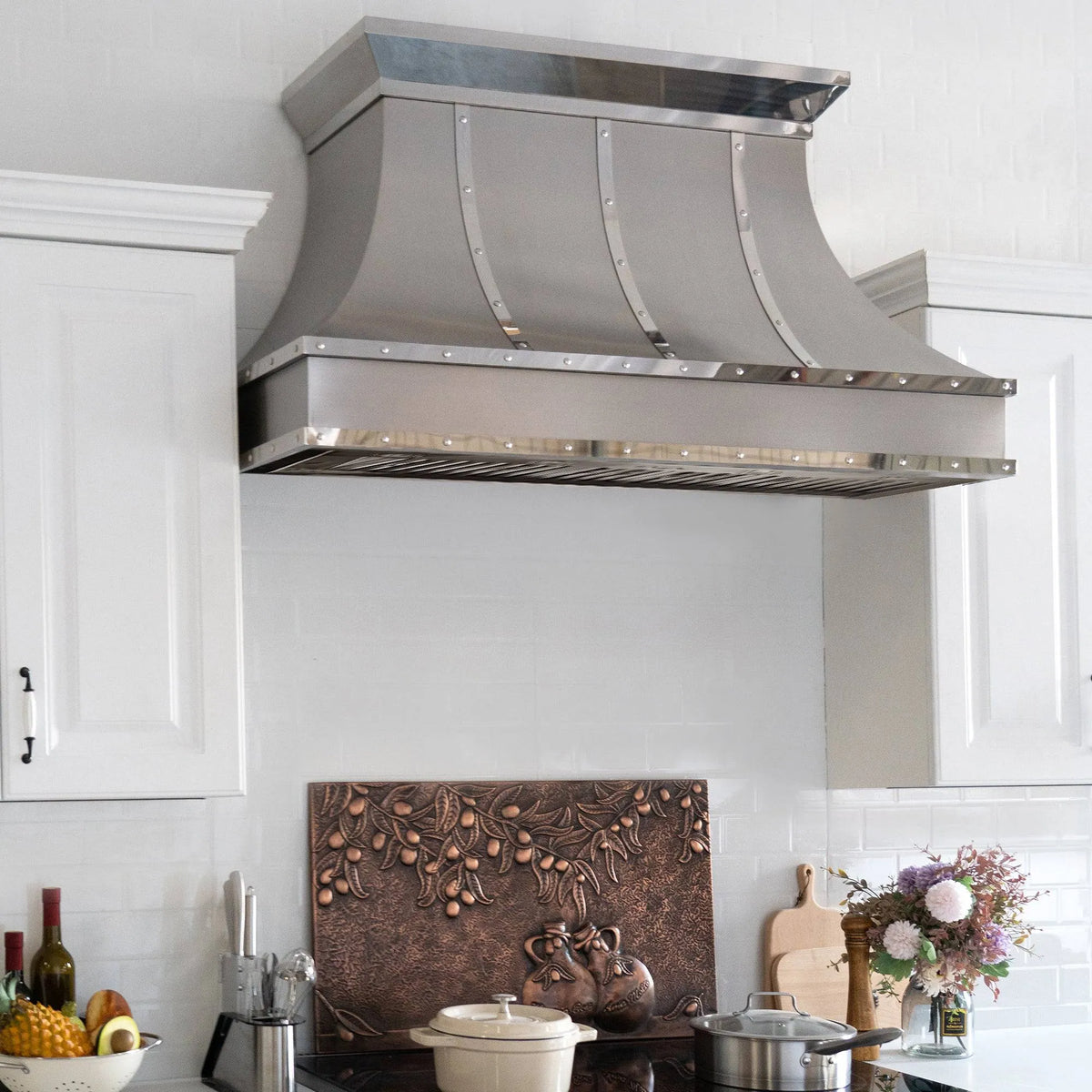 Fobest Stainless Steel Custom Range Hood with mirror crowns FSS-59-Stainless Steel Range Hood-Fobest