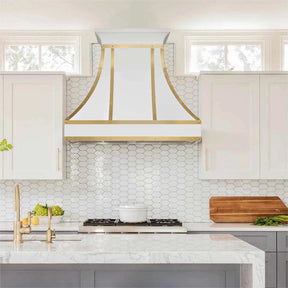 Fobest Stainless Steel Custom White Range Hood with Brass Accents FSS-212-Stainless Steel Range Hood-Fobest