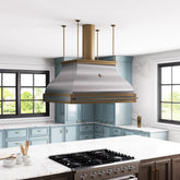 Fobest Stainless Steel Island Range Hood with Brass Accents FSS-436-Stainless Steel Range Hood-Fobest