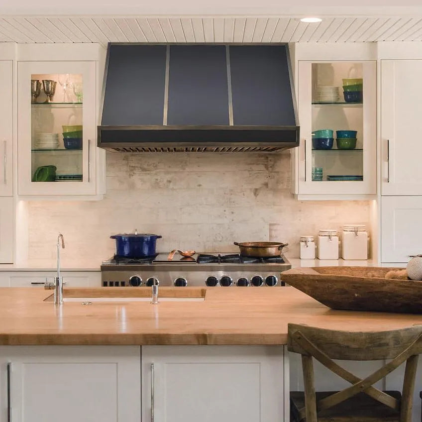 Fobest Stainless Steel Range Hood Black Finish with Antique Brass Straps FSS-322-Stainless Steel Range Hood-Fobest