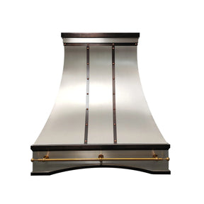 Fobest Stainless Steel Range Hood with Antique Straps and Brass Rail FSS-394-Stainless Steel Range Hood-Fobest