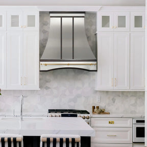 Fobest Stainless Steel Range Hood with Antique Straps and Brass Rail FSS-394-Stainless Steel Range Hood-Fobest