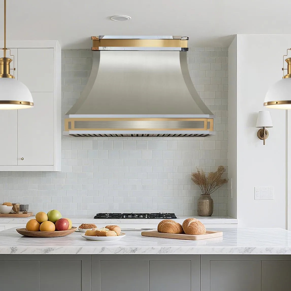Fobest Stainless Steel Range Hood with Brass Frame Detailing FSS-389-Stainless Steel Range Hood-Fobest
