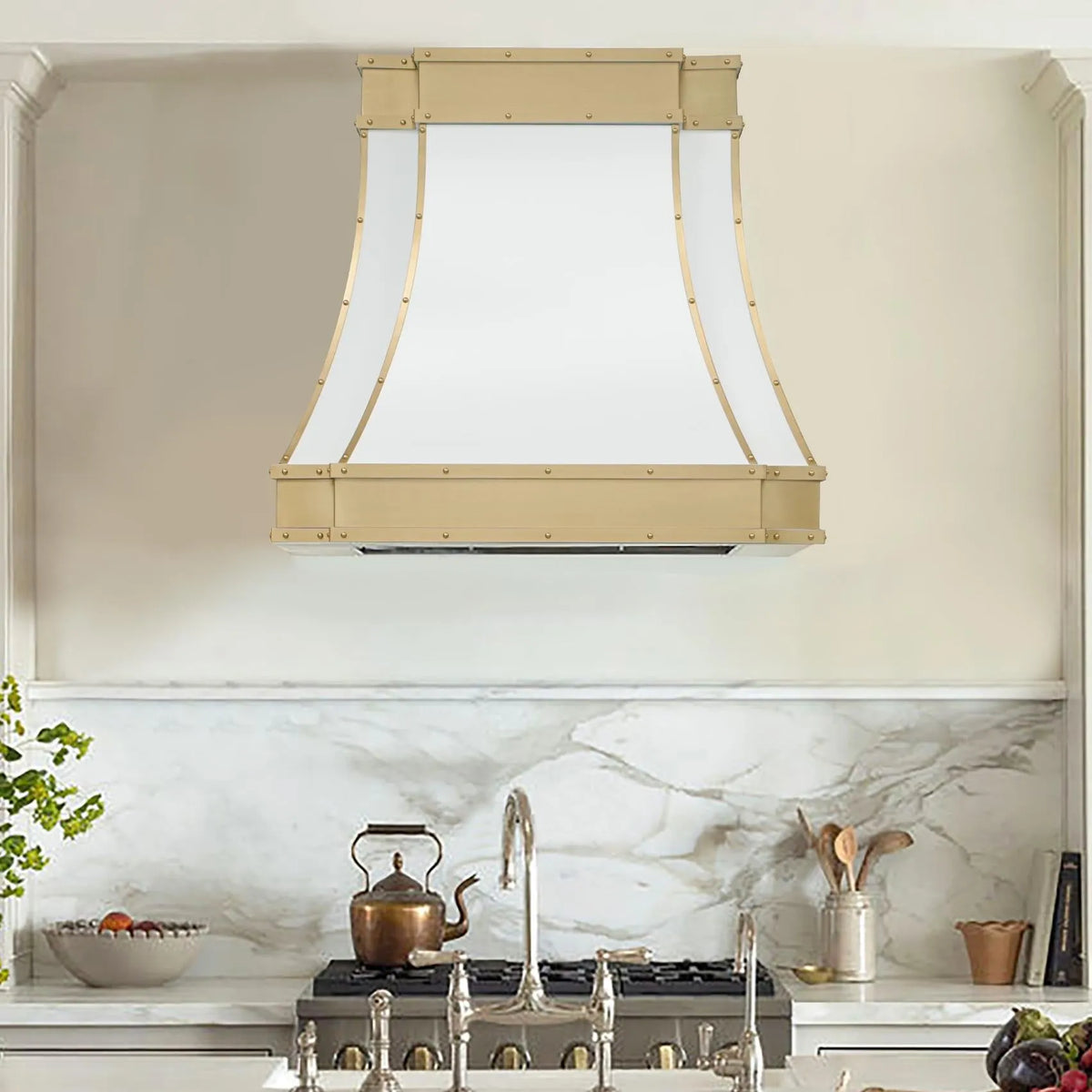 Fobest Stainless Steel White Range Hood with Brass Decor FSS-325-Stainless Steel Range Hood-Fobest
