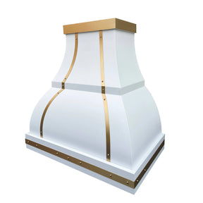 Fobest Stainless Steel White Range Hood with Brass Decor FSS-34-Stainless Steel Range Hood-Fobest