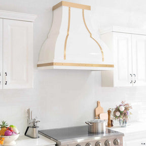 Fobest Stainless Steel White Range Hood with Brass Decor FSS-34-Stainless Steel Range Hood-Fobest